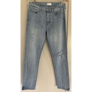 7 For All Mankind  Josefina Womens 27 Button Fly Straight Light Blue Distress